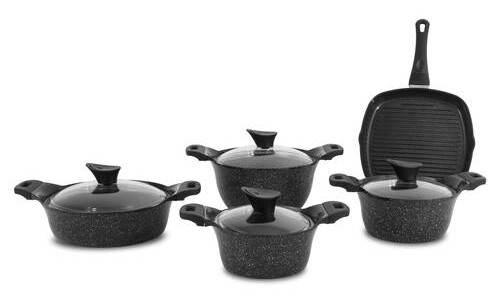 9 Parça Bakalit Kulplu Cam Kapaklı İndüksiyon Tabanlı Döküm Set