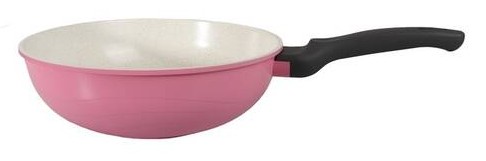 Ametist 28 cm Bakalit Kulp Pembe Wok Döküm Tava Kırmızı