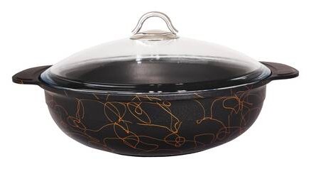 Onyx 32 cm Basık Kendinden Kulplu Cam Kapaklı Döküm Desenli Siyah Tencere